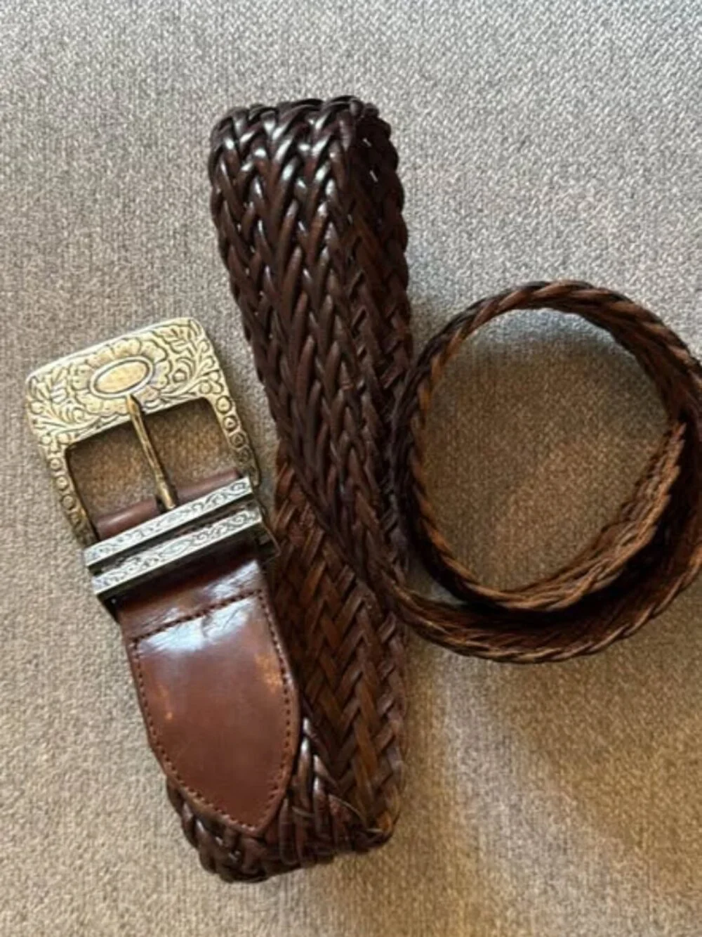 Vintage Jennifer Graham Brown Braided Leather Belt - Size Large - Western Boho